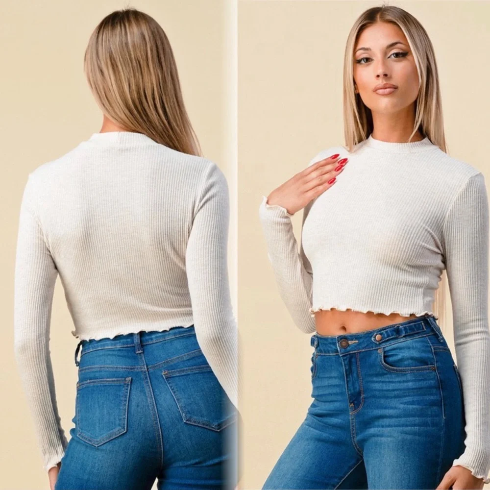 Ribbed crop long sleeve top
